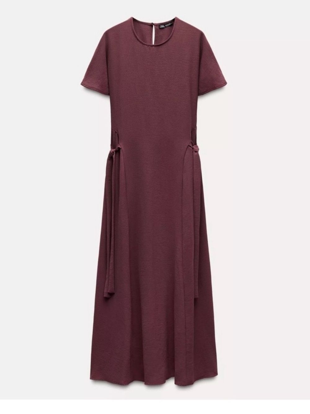 Zara  Short-Sleeve Midi Dress in Burgundy
